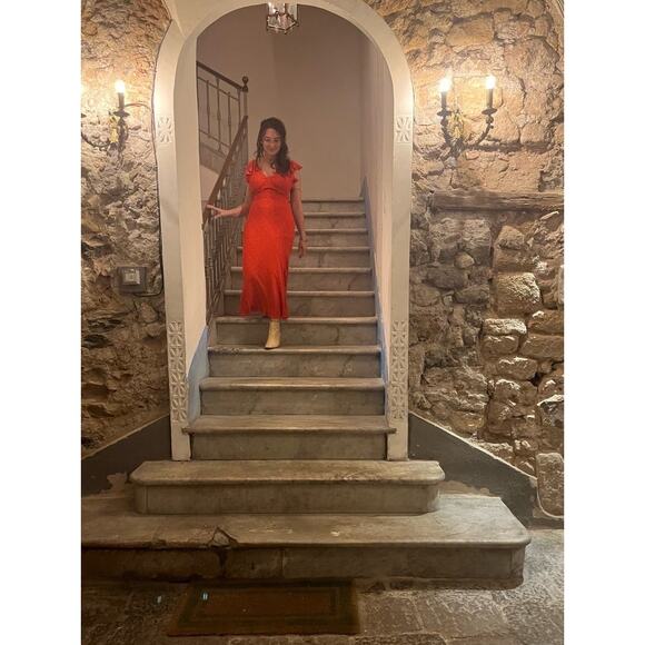 JASON WU COLLECTIVE Red Polka Dot Flutter Sleeve V-Neck Midi Dress Size 2 - Picture 13 of 15